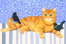 Ginger Cat and Blackbirds-Isabelle Brent-Photographic Print