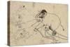 Isarda or Kotah Preparatory Drawing of the Taming of an Elephant, C.1720-null-Stretched Canvas