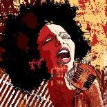 Vector Illustration of an Afro American Jazz Singer on Grunge Background-isaxar-Stretched Canvas