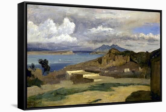 Ischia. Vue prise des pentes du mont Epomeo, au fond: Capri et le Vésuve-Jean-Baptiste-Camille Corot-Framed Stretched Canvas