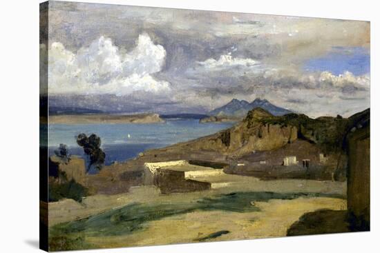 Ischia. Vue prise des pentes du mont Epomeo, au fond: Capri et le Vésuve-Jean-Baptiste-Camille Corot-Stretched Canvas