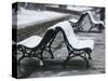 Isere Grenoble, Place Victor Hugo, Snow on Benches-Walter Bibikow-Stretched Canvas