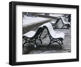 Isere Grenoble, Place Victor Hugo, Snow on Benches-Walter Bibikow-Framed Photographic Print