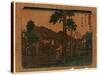 Ishiyakushi, Print Shows Travelers on Village Street with Many Buildings 1797-1858, Artist-null-Stretched Canvas