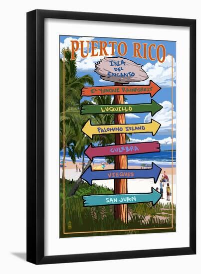 Isla del Encanto, Puerto Rico - Destination Signpost-Lantern Press-Framed Art Print