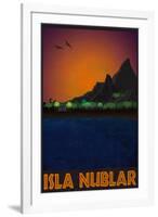 Isla Nublar Retro Travel-null-Framed Art Print