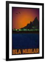 Isla Nublar Retro Travel-null-Framed Art Print