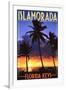 Islamorada, Florida Keys - Palms and Sunset-Lantern Press-Framed Art Print