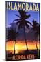 Islamorada, Florida Keys - Palms and Sunset-Lantern Press-Mounted Art Print