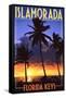 Islamorada, Florida Keys - Palms and Sunset-Lantern Press-Framed Stretched Canvas