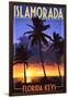 Islamorada, Florida Keys - Palms and Sunset-Lantern Press-Framed Art Print