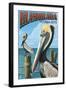 Islamorada, Florida Keys - Pelicans-Lantern Press-Framed Art Print