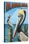 Islamorada, Florida Keys - Pelicans-Lantern Press-Stretched Canvas