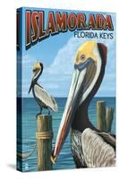 Islamorada, Florida Keys - Pelicans-Lantern Press-Stretched Canvas