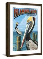 Islamorada, Florida Keys - Pelicans-Lantern Press-Framed Art Print