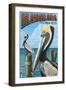 Islamorada, Florida Keys - Pelicans-Lantern Press-Framed Art Print