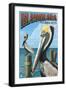 Islamorada, Florida Keys - Pelicans-Lantern Press-Framed Art Print