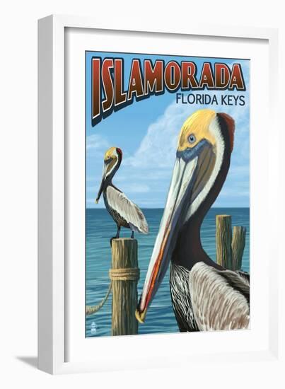 Islamorada, Florida Keys - Pelicans-Lantern Press-Framed Art Print