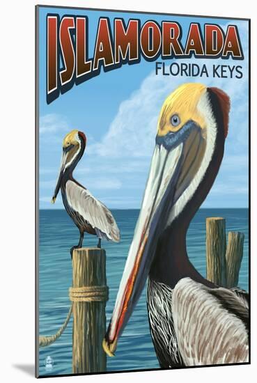 Islamorada, Florida Keys - Pelicans-Lantern Press-Mounted Art Print