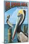 Islamorada, Florida Keys - Pelicans-Lantern Press-Mounted Art Print