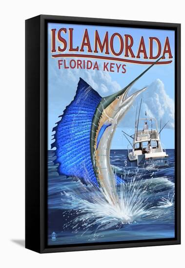 Islamorada, Florida Keys - Sailfish Scene-Lantern Press-Framed Stretched Canvas