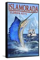 Islamorada, Florida Keys - Sailfish Scene-Lantern Press-Framed Stretched Canvas