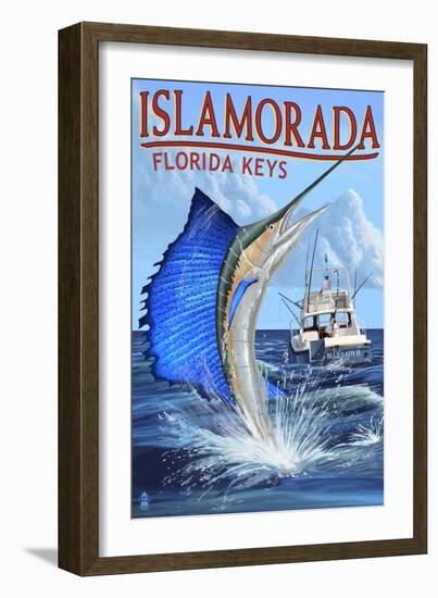 Islamorada, Florida Keys - Sailfish Scene-Lantern Press-Framed Art Print