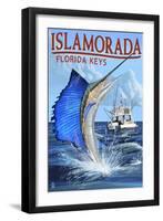 Islamorada, Florida Keys - Sailfish Scene-Lantern Press-Framed Art Print