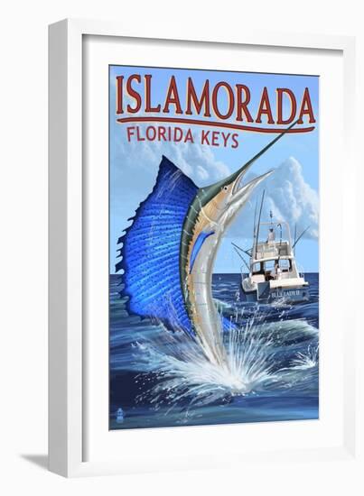 Islamorada, Florida Keys - Sailfish Scene-Lantern Press-Framed Art Print