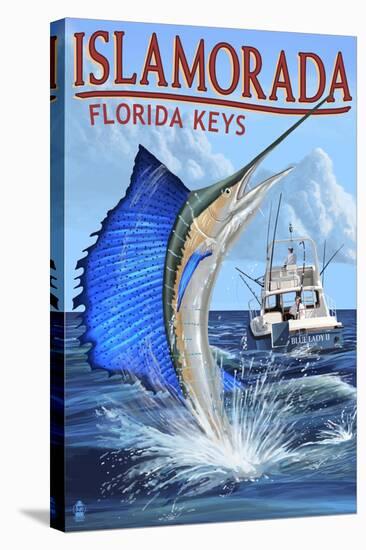 Islamorada, Florida Keys - Sailfish Scene-Lantern Press-Stretched Canvas