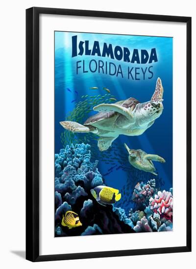 Islamorada, Florida Keys - Sea Turtles-Lantern Press-Framed Art Print