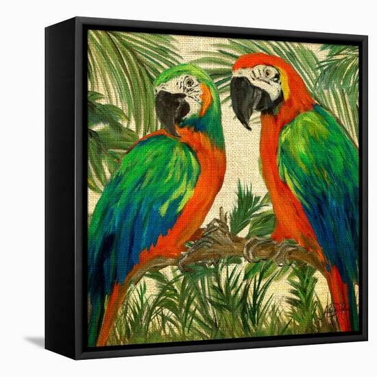 Island Birds Square on Burlap I-Julie DeRice-Framed Stretched Canvas