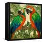 Island Birds Square on Burlap I-Julie DeRice-Framed Stretched Canvas