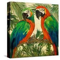 Island Birds Square on Burlap I-Julie DeRice-Stretched Canvas