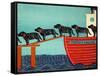 Island Ferry Black Mv Temp-Stephen Huneck-Framed Stretched Canvas