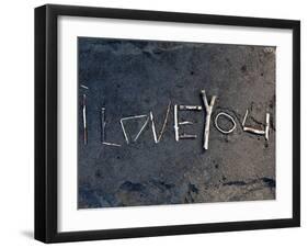 Island of Hawaii, Hawaii: a Message in the Sand in Waipio Valley's Black Sand Beach.-Ian Shive-Framed Photographic Print