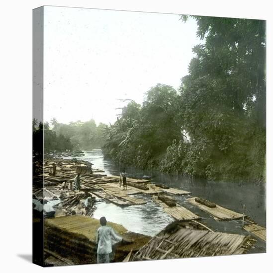 Island of Java (Indonesia), Wood Being Hauled on the Soerabaja Canal, around 1900-Leon, Levy et Fils-Stretched Canvas