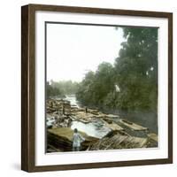 Island of Java (Indonesia), Wood Being Hauled on the Soerabaja Canal, around 1900-Leon, Levy et Fils-Framed Photographic Print