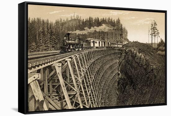 Island Railway Crossing Arbutus Canyon, British Columbia, 1800s-null-Framed Stretched Canvas