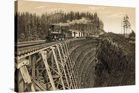 Island Railway Crossing Arbutus Canyon, British Columbia, 1800s-null-Stretched Canvas