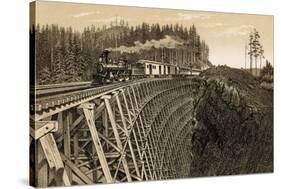 Island Railway Crossing Arbutus Canyon, British Columbia, 1800s-null-Stretched Canvas