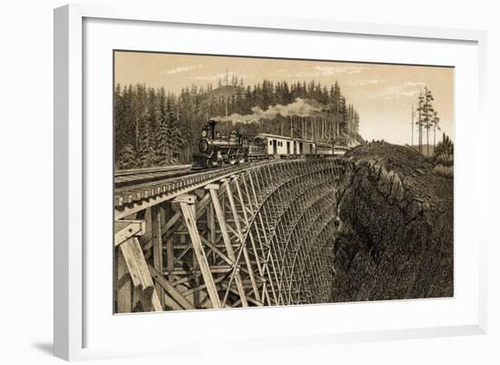 Island Railway Crossing Arbutus Canyon, British Columbia, 1800s-null-Framed Giclee Print