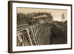 Island Railway Crossing Arbutus Canyon, British Columbia, 1800s-null-Framed Giclee Print