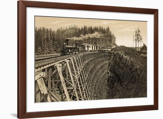 Island Railway Crossing Arbutus Canyon, British Columbia, 1800s-null-Framed Giclee Print