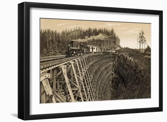 Island Railway Crossing Arbutus Canyon, British Columbia, 1800s-null-Framed Premium Giclee Print