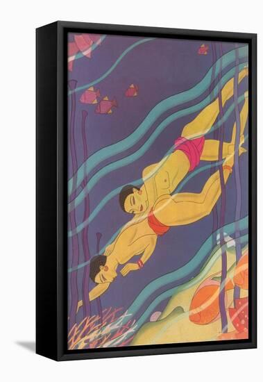 Islanders Swimming-null-Framed Stretched Canvas