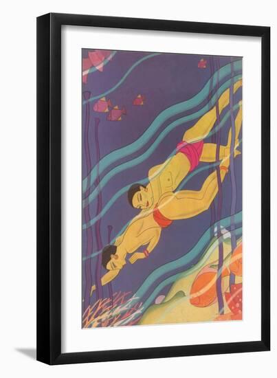 Islanders Swimming-null-Framed Art Print