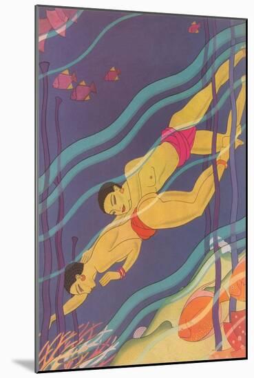 Islanders Swimming-null-Mounted Art Print