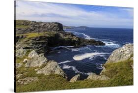 Isle of Fethaland, frothy sea, dramatic coast, view South to Isle of Uyea, North Roe, Scotland-Eleanor Scriven-Stretched Canvas