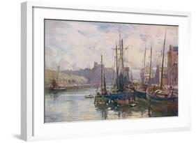 Isle of Man: Peel Harbour, with the Castle in the Background-null-Framed Art Print